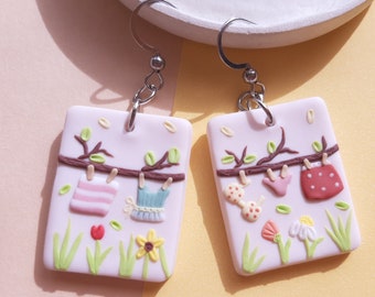 Spring Floral Earrings, Clay Earrings, Handmade Jewelry, Cottagecore, Dainty, Gift For Her