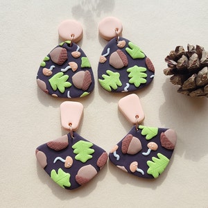 Acorn And Oak Leaf Earrings, Polymer Clay Jewelry, Autumn Earrings
