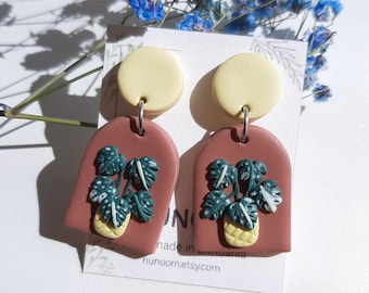 Monstera Leaf Earrings, Cute Plant Jewellery, Polymer Clay