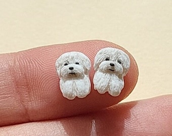 Tiny Maltese Stud Earrings, Maltipoo, Custom Dog Earrings, Personalized Gift For Her, Handmade Jewelry, Fun, Cute