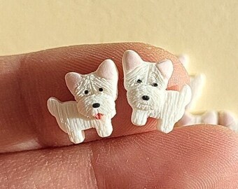 Tiny Westie Stud Earrings • West Highland White Terrier • Gifts Under 20