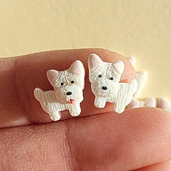 Piccoli orecchini a bottone Westie • West Highland White Terrier • Regali sotto i 20 anni