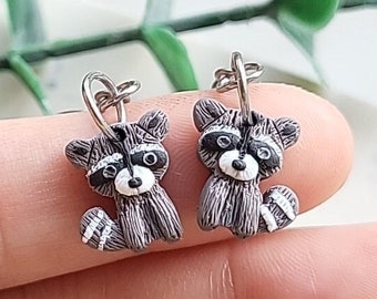 Cute Raccoon Earrings, Polymer Clay Earrings, Raccoon Gift, Handmade Jewelry