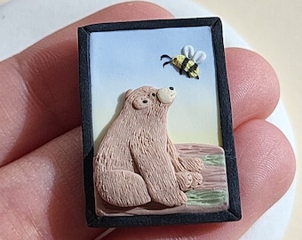 Grizzly Bear Brooch • Cute Brown Bear Gift • Polymer Clay Brooch • Gifts Under 30