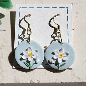 DAFFIA Daffodil Polymer Clay Earrings, March Birth Flower Jewelry Gift For Her