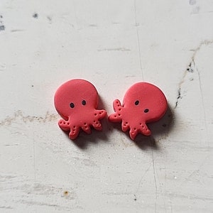 Octopus Stud Earrings, Squid Earrings, Ocean Creature Jewelry, Cute Christmas Gift For Her, Fun Festive Holiday Present, Stocking Stuffer