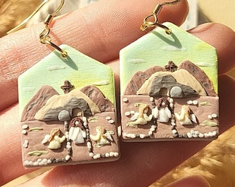 Die Auferstehung von Jesus Ohrringe, leere Grabszene, christliches Geschenk für Frauen, Osterschmuck