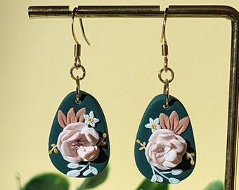 Peony Flower Clay Earrings • Pink Fairy Floral • Cottagecore Jewellery • Handmade Jewelry • Gifts Under 30