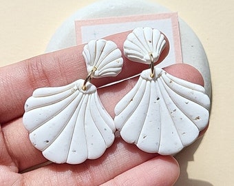 Minimalist White Shell Earrings • Polymer Clay Jewelry • Trendy And Elegant