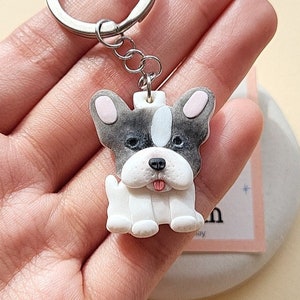 Portachiavi Bulldog francese, portachiavi in argilla polimerica fatto a mano, regalo Bulldog francese