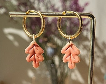Small Oak Leaf Earrings Autumn Fall Earrings Statement Polymer Clay Jewelry Gift For Her
