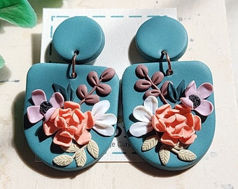 Peony Flower Earrings, Floral Clay Earrings, Statement Jewelry • Wedding Jewellery • Gift For Wife