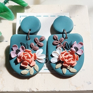 Peony Flower Earrings, Floral Clay Earrings, Statement Jewelry • Wedding Jewellery • Gift For Wife