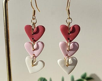 AMOUR | Pendants d&#39;oreilles coeur | Boucles d&#39;oreilles en pâte polymère | Cadeaux bijoux faits main pour elle