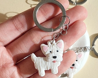 Cute Westie Keychain • Polymer Clay Keyring • West Highland White Terrier Dog • Handmade Gifts Under 25