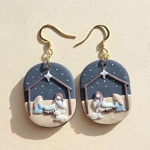 Nativity Earrings, Clay Earrings, Easter Earrings, Jesus, Christian Gift For Her, Faith, Religious, Statement Jewelry, Christmas