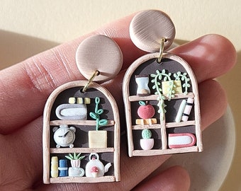 Bookshelf Earrings • Cottagecore Earrings • Polymer Clay Earrings • Handmade Jewelry