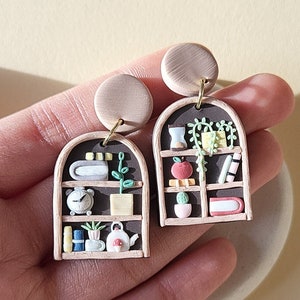 Dangle Book Shelf Earrings • Clay Earrings • Cottagecore Earrings • Handmade Jewelry • Gift For Her • Clip-Ons • Unique • Fun