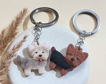 Cute Yorkie Keyring, Yorkshire Terrier Keychain, Handmade Polymer Clay Jewelry, Dog Lover Gift