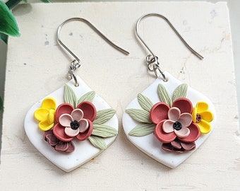 Floral Clay Earrings • Spring Flower Earrings • Statement Jewelry • Mother's day gift