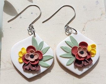 Floral Clay Earrings, Spring Flower Earrings, Statement Jewelry, Gift For Wife