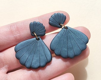 Black Shell Polymer Clay Earrings • Minimalist And Trendy • Handmade Jewelry