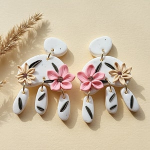 Flower Earrings, Polymer Clay Jewelry, Statement Earrings, Clip On Earrings For Non Piercing Available