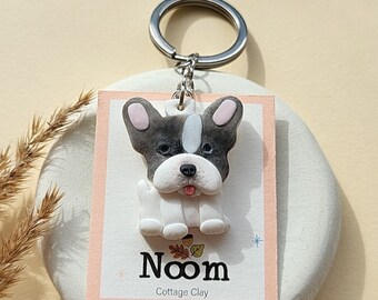 French Bulldog Keyring, Handmade Polymer Clay Keychain, French Bulldog Gift