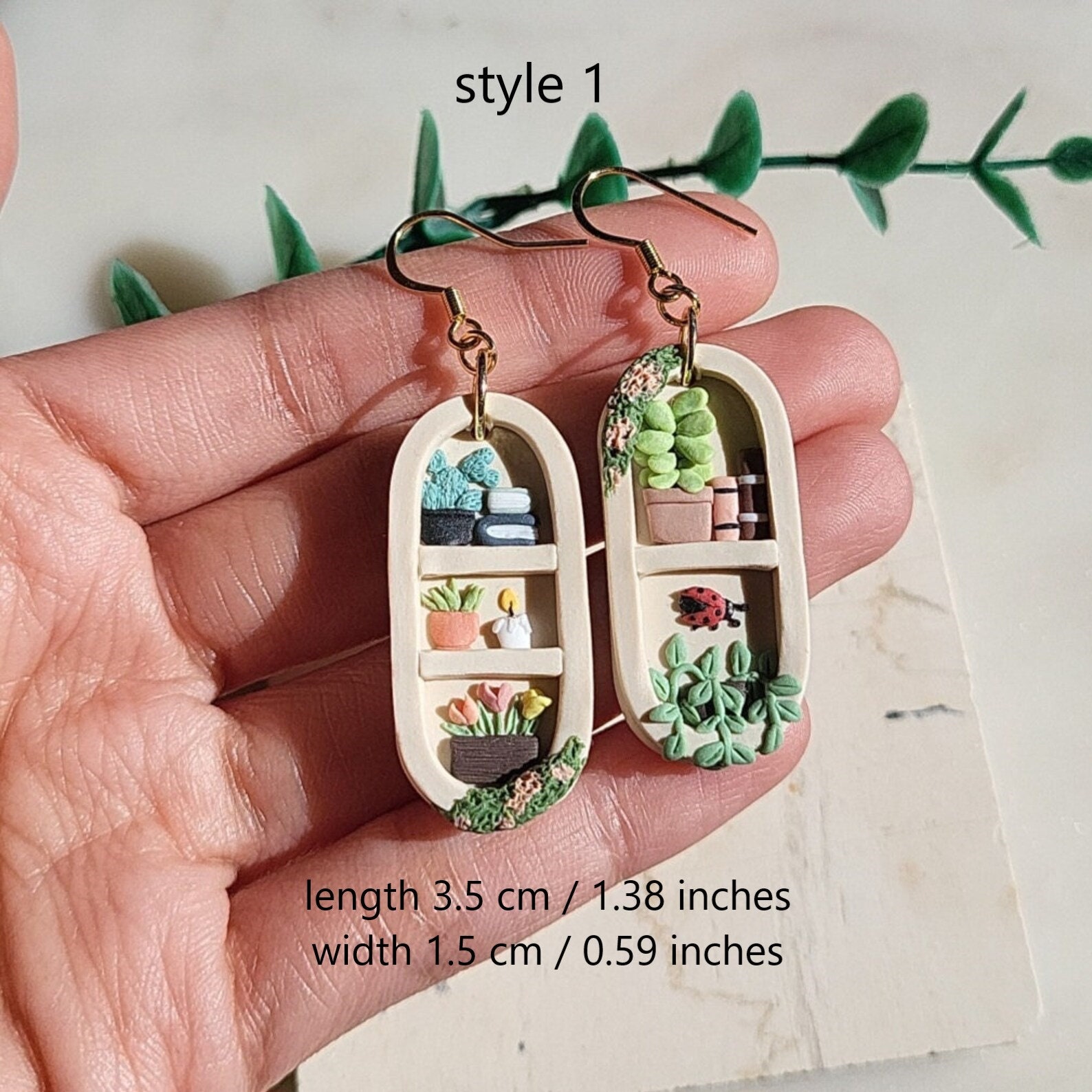 Funky Cute Book Shelf Earrings, Statement Plant Earrings, Unique Novelty Earrings, Plant & Book Lover Gift, Gift for Her