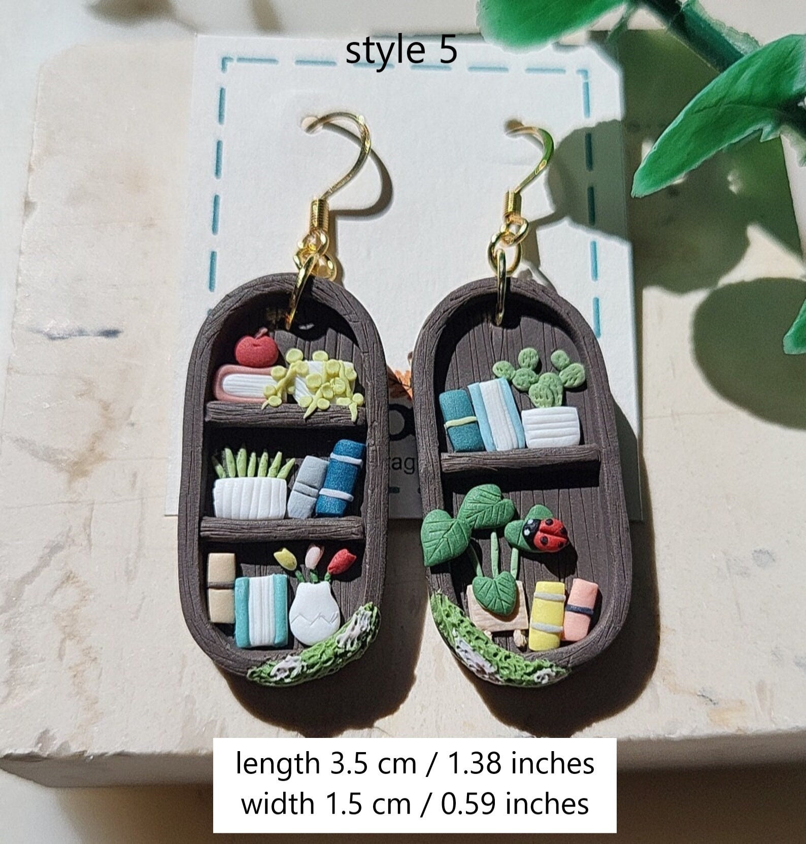 Funky Cute Book Shelf Earrings, Statement Plant Earrings, Unique Novelty Earrings, Plant & Book Lover Gift, Gift for Her