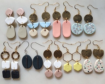 Clearance Polymer Clay Earrings, Dangle Drop Minimalist Earrings, Handmade Jewelry