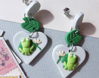 Cute Frog Earrings, Frog Lover Gift, Polymer Clay Earrings, Gift For Her