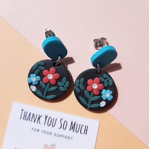 Flower Clay Earrings, Handmade Polymer Clay Jewelry, Mother Gift