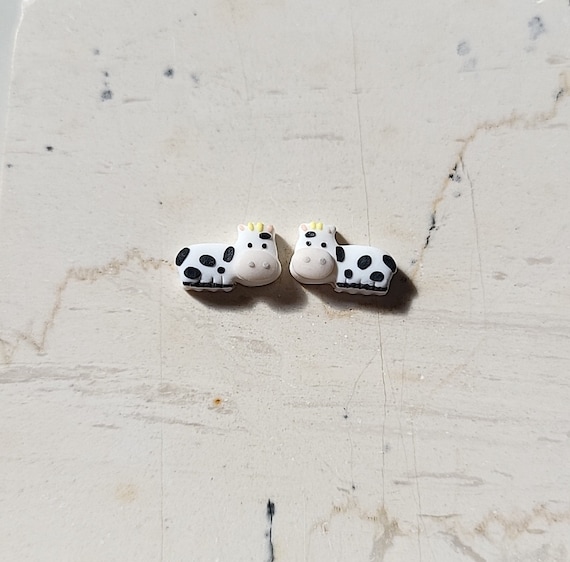 Tiny Cow Stud Earrings, Cute Cow Gift For Her, Farm Animal Jewelry, Handmade Polymer Clay Jewellery