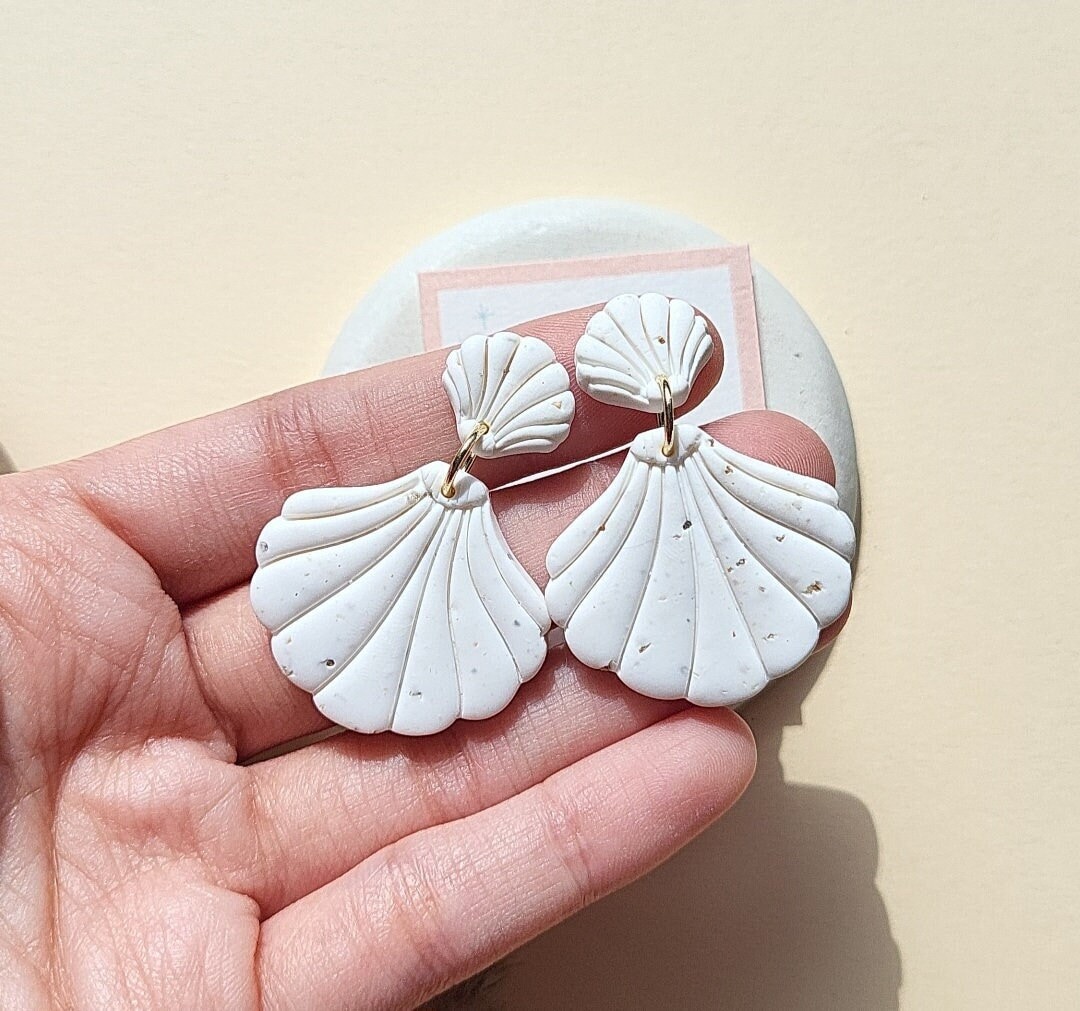 White Shell Polymer Clay Earrings