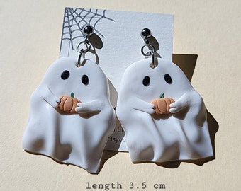 Big Ghost Earrings, Handmade Polymer Clay Jewelry, Cute Halloween Earrings