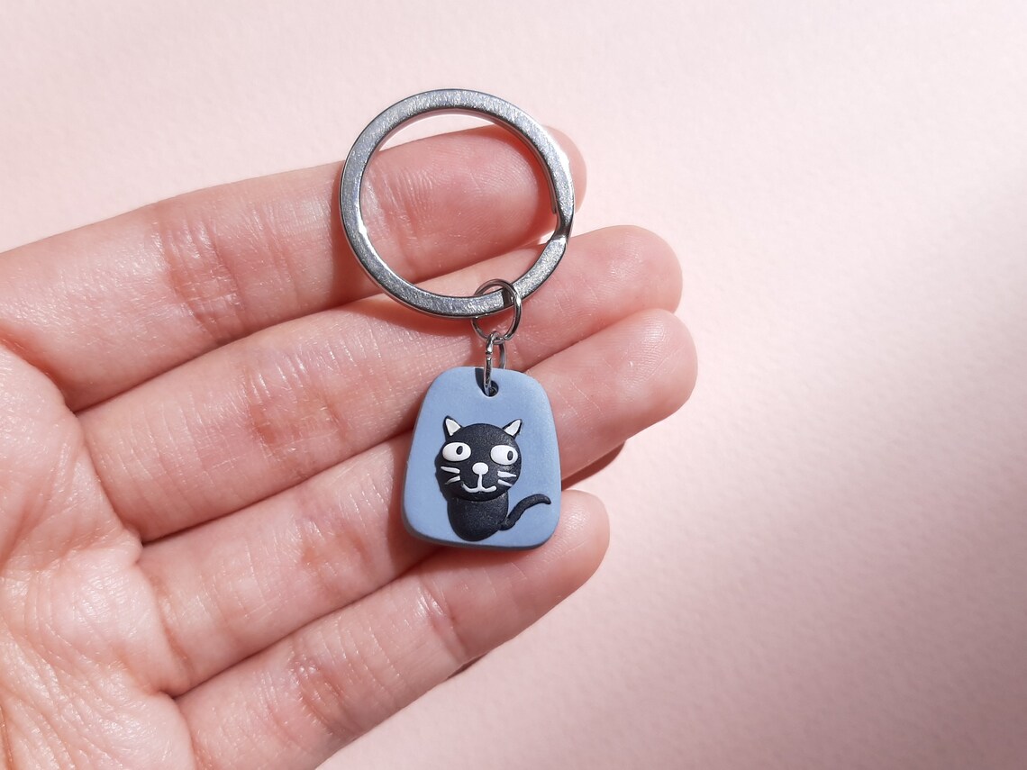 Cat Keychain Black Cat Keychain Small Keychain Animal Etsy Australia
