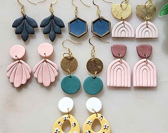 Boucles d&#39;oreilles faites main en pâte polymère, pendantes neutres, bijoux tendance légers, cadeau pour elle