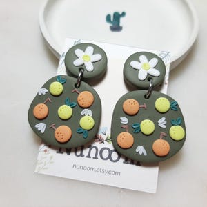 Orange und Zitrone Ohrringe, Fimo Obst Schmuck, Blumenblüte