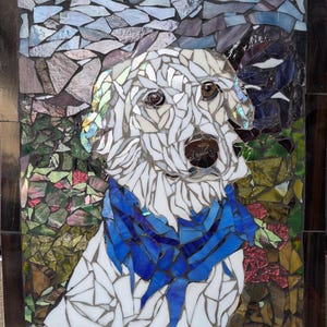 Custom Pet Portrait Mosaic – Stained Glass Dog, Cat, or Bird Wall Art – Memorial or Celebration Gift – Handmade Animal Tribute