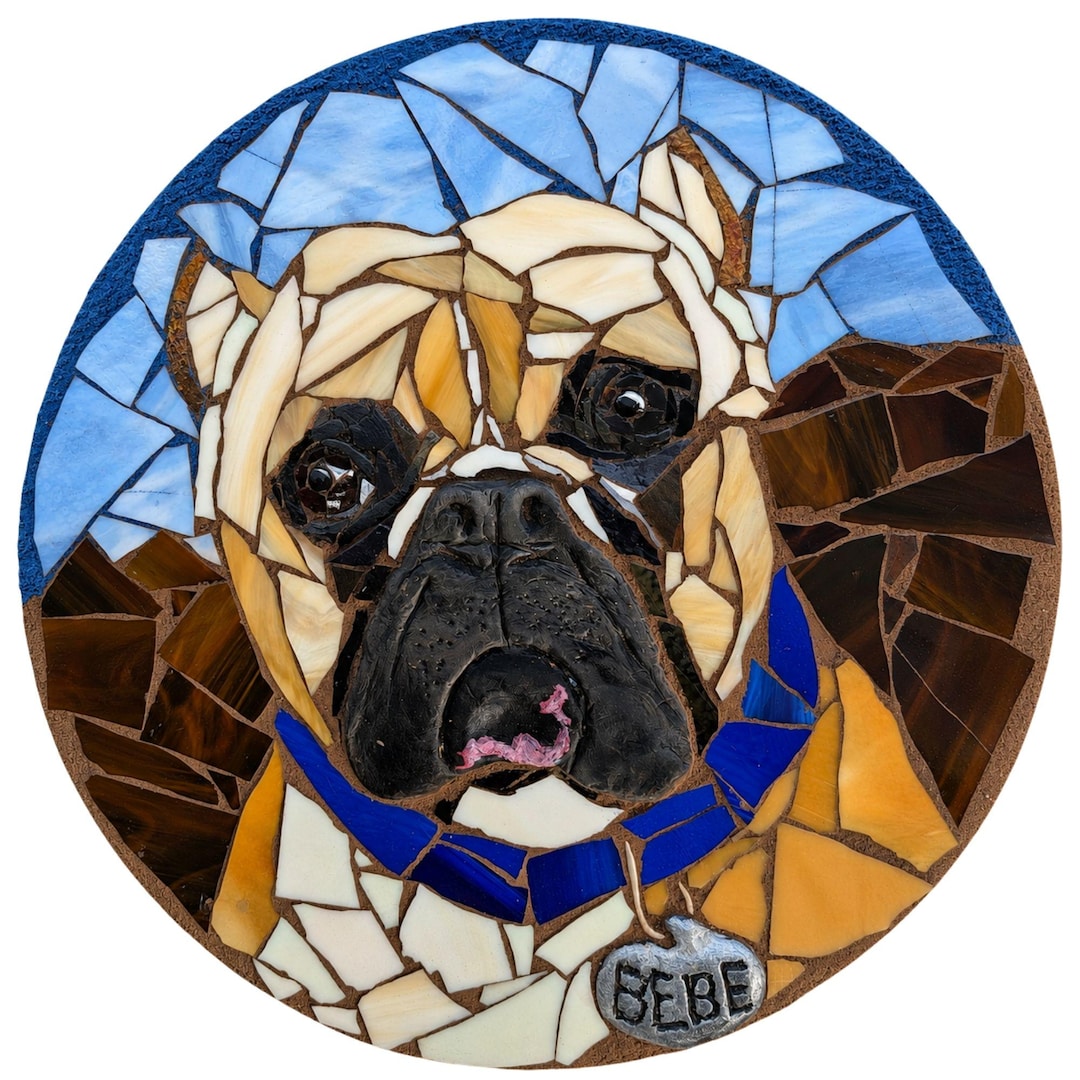 Custom Mosaic Pet Portrait Stone from Photo – Stained Glass Garden Art & Pet Memorial Stones