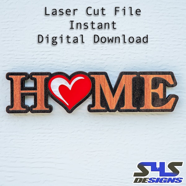 Aimant de réfrigérateur incrustation de bois : maison w/coeur fichier numérique SVG Glowforge découpe laser