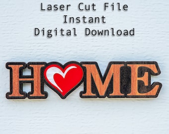 Imán de nevera con incrustaciones de madera: Hogar con archivo digital de corazón SVG Glowforge Corte por láser