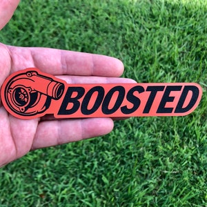 Custom Badge: Turbo “Boosted” Fits Charger Challenger WRX Diesel JDM - Matte Orange/Black