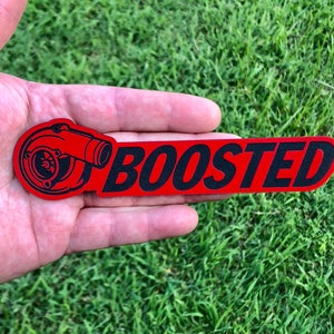 Custom Badge: Turbo “Boosted” Fits Charger Challenger WRX Diesel JDM - Matte Red/Black