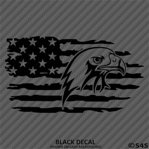 Distressed American Flag Patriotic American Eagle Horizontal Vinyl Decal Sticker - Choose Color/Size