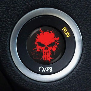 Custom Start Button Overlay: “Punisher” Skull Splatter Fits Dodge Charger Challenger R/T Scat Pack Hemi - Choose Color