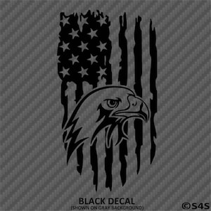 Distressed American Flag Patriotic American Eagle Vertical Vinyl Decal Sticker - Choose Color/Size
