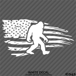 Sasquatch Distressed American Flag Bigfoot Vinyl Decal Sticker - Choose Color/Size