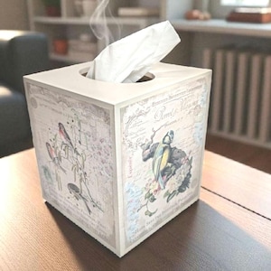 Vintage Birds Tissue Box Cover: Decoupage Wooden Design